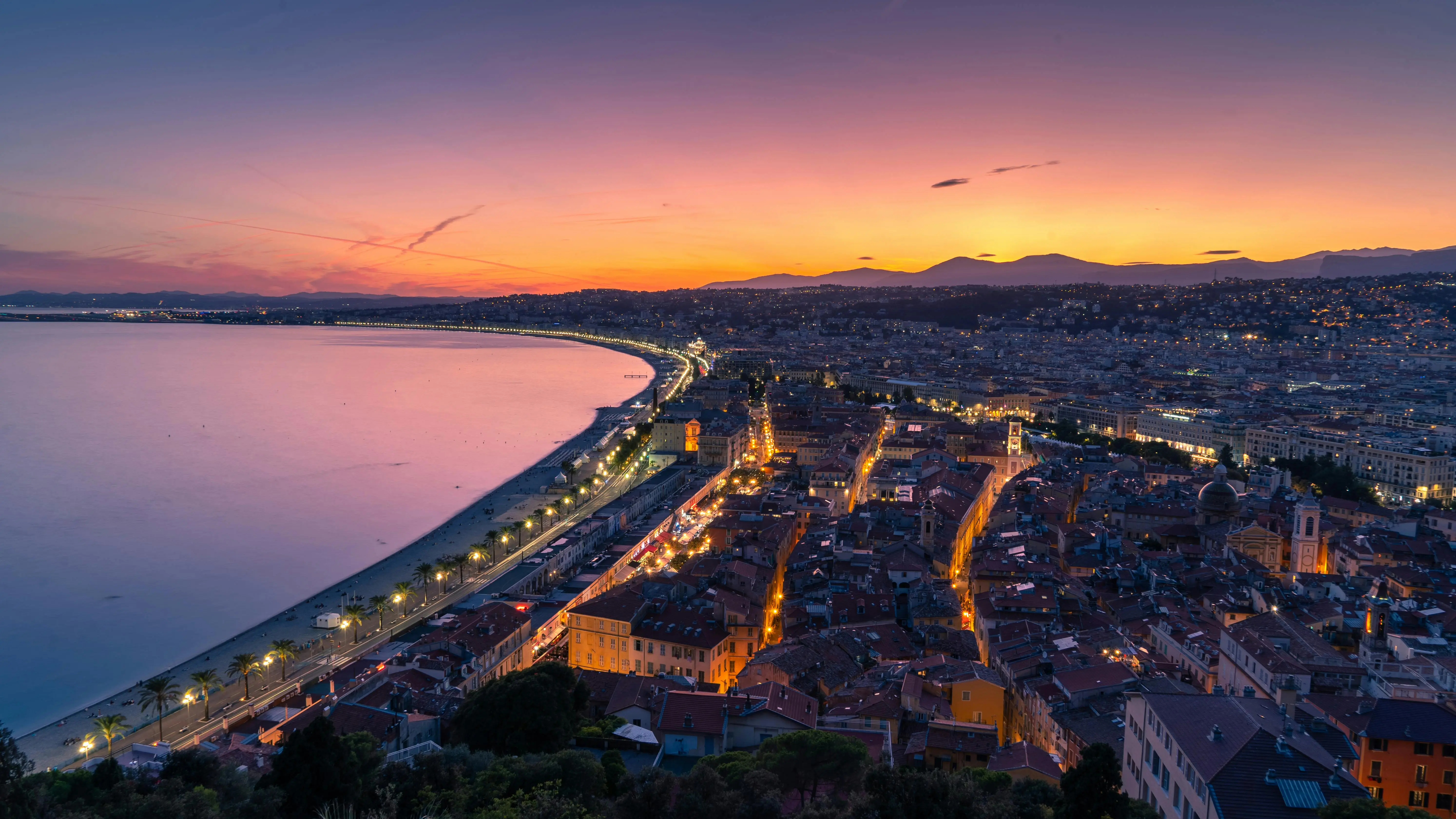 Aerial view of Nice, France with the Mediterranean sea and Promenade des Anglais